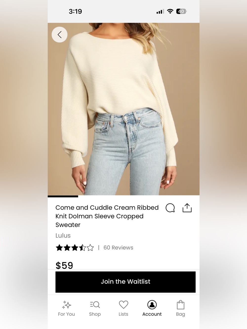 Lulu's Cream Ribbed Dolman-Sleeve Cropped Sweater